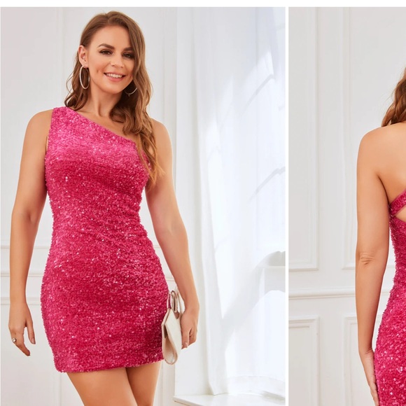 Women's Zapaka Hot Pink One Shoulder Sequins Homecoming Dress Size 2 - - Picture 3 of 6
